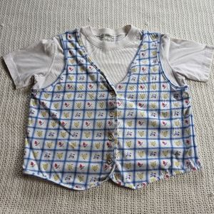 VTG CE Concepts Shirt Women Medium Layered Vest White Short Sleeve Floral Plaid